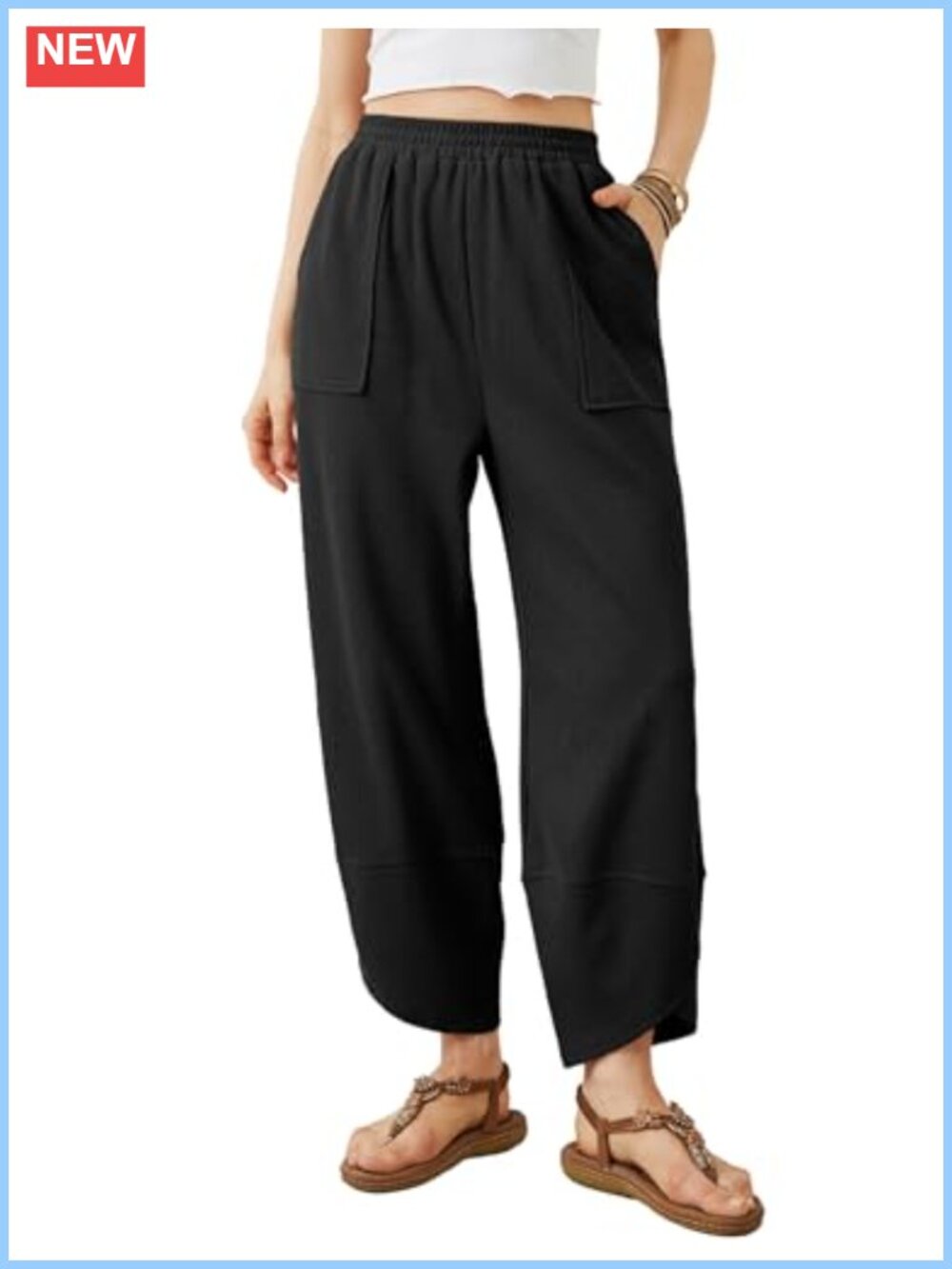 Womens Baggy Wide Leg Harem Pants Elastic Waist Side Pockets Casual Palazzo